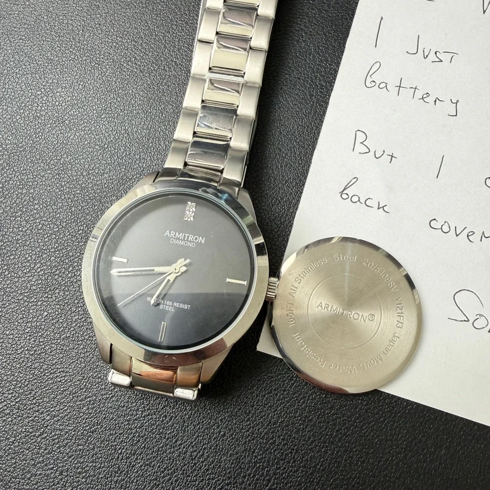 Armitron 20/5409SV‎ Men's Diamond Dial Silver Tone Watch BACK NOT CLOSING